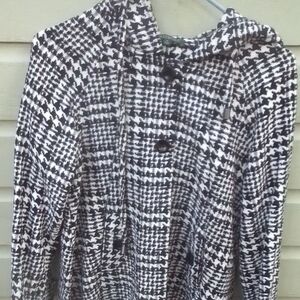 For Cynthia Black and White Houndstooth Trench Coat